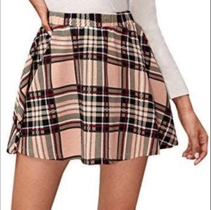 Shine Plaid A Line Mini Skater Skirt